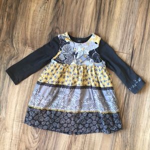 Catamini France cotton dress mustard gray floral